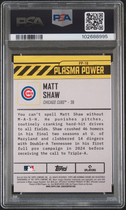 Graded 2024 Topps Bowman Draft Matt Shaw #PP16 Plasma Power Rookie RC Baseball Card PSA 10 Gem Mint