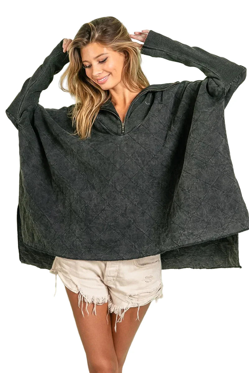 Vintage Washed Quilted Half Zip Top