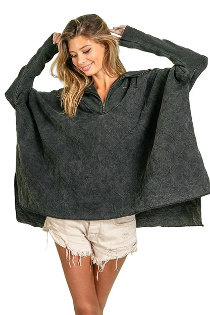 Vintage Washed Quilted Half Zip Top