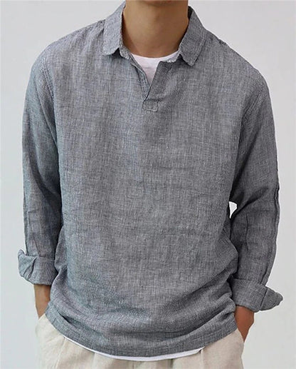 Men's Cotton Blend Retro Pullover Shirt - Long Sleeve Lapel