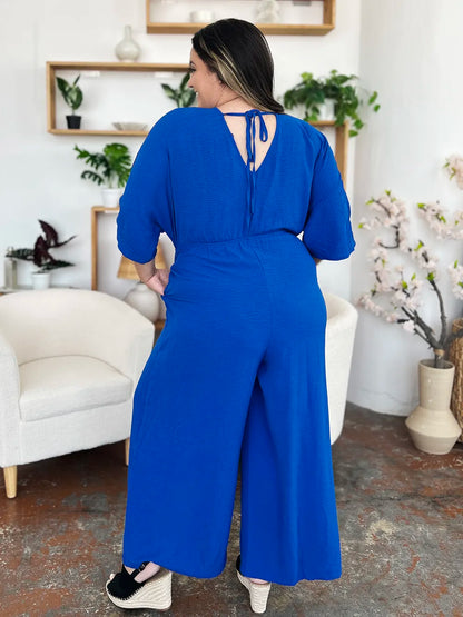 Full Size Surplice Wide Leg Jumpsuit with Pockets