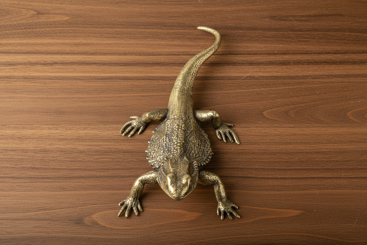 Brass Bearded Dragon Miniature Figurine