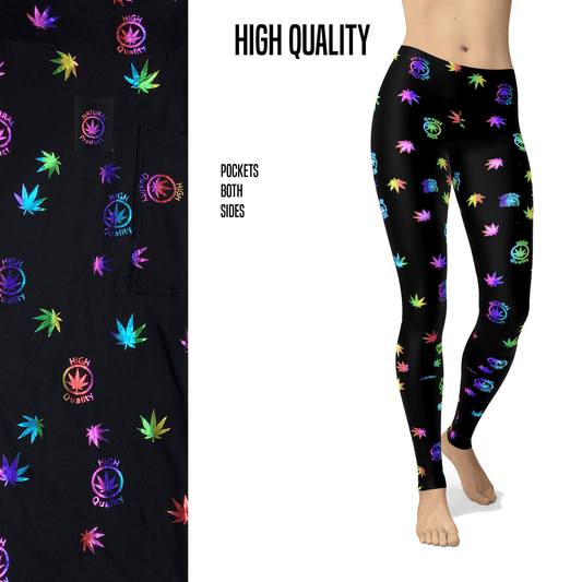 High Quality Vibes Herb Leaf Leggings with Real Glitter and Pockets