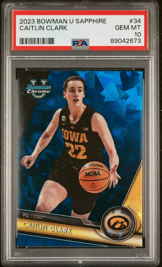 Graded 2023 Topps Bowman U Sapphire Caitlin Clark #34 Rookie RC Basketball Card PSA 10 Gem Mint
