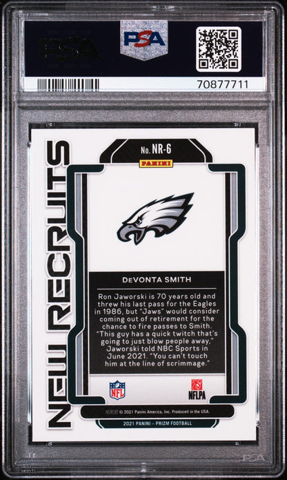 Graded 2021 Panini Prizm DeVonta Smith #NR6 New Recruits Rookie RC Football Card PSA 10 Gem Mint