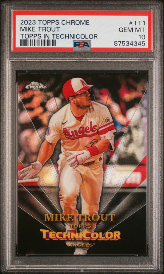 Graded 2023 Topps Chrome Mike Trout #TT1 Topps In Technicolor Baseball Card PSA 10 Gem Mint