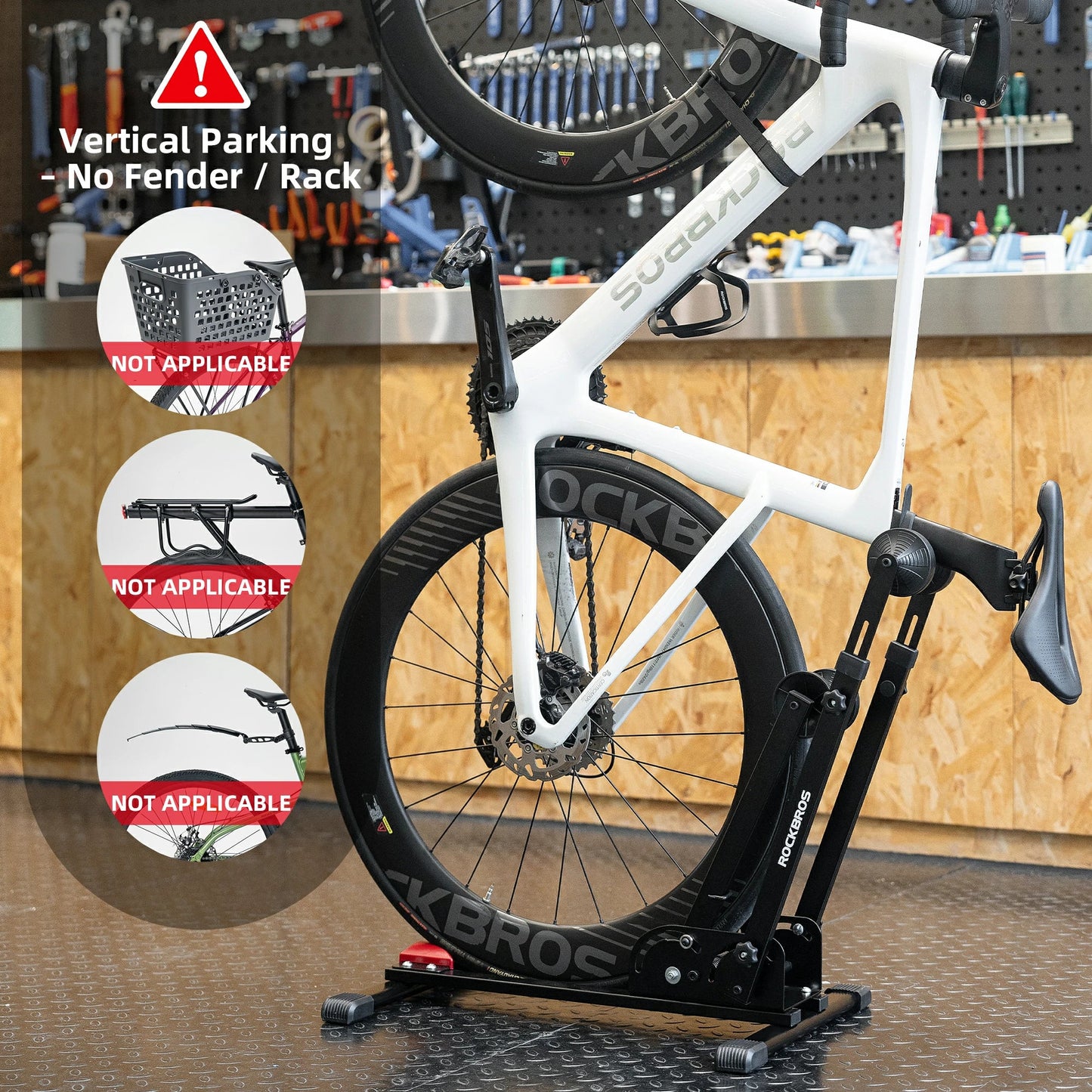 2-in-1 Adjustable Bike Stand Foldable Floor Vertical Rack Sturdy Carbon Steel for 24"-27.5" Wheels