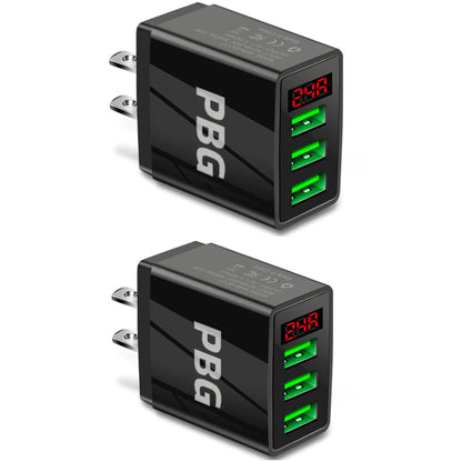 3-Port USB Quick Wall Charger with LED Voltage Display - Safe & Fast Charging