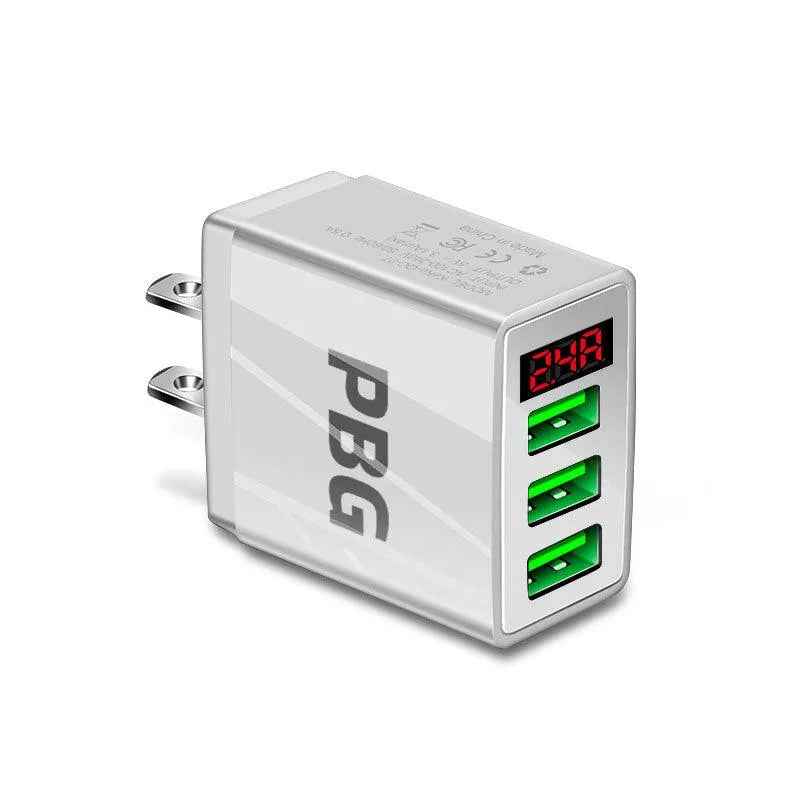 3-Port USB Quick Wall Charger with LED Voltage Display - Safe & Fast Charging