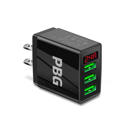 3-Port USB Quick Wall Charger with LED Voltage Display - Safe & Fast Charging