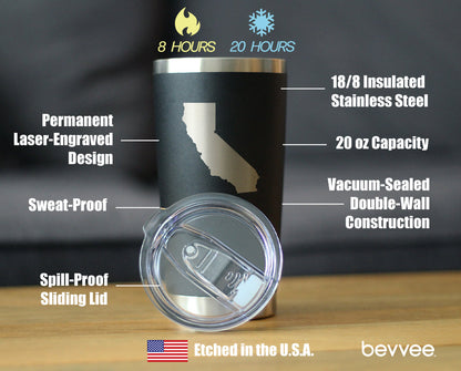 California State Outline - Insulated Coffee Tumbler Cup with Sliding Lid - Stainless Steel Travel Mug - California Gifts for Women and Men Californians
