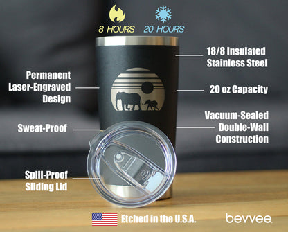 Elephant Sunset - Insulated Coffee Tumbler Cup with Sliding Lid - Stainless Steel Travel Mug - Unique Safari Gift for Women and Men