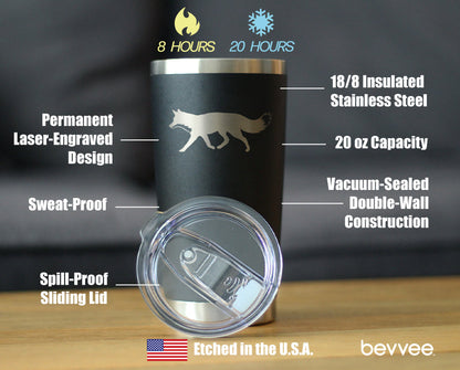 Fox Silhouette - Cabin Themed Gifts or Rustic Decor for Women and Men - 20 oz Coffee Tumbler