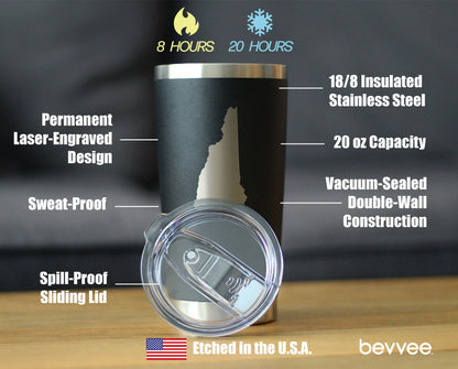 New Hampshire State Outline - Insulated Coffee Tumbler Cup with Sliding Lid - Stainless Steel Travel Mug - New Hampshire Gifts for Women and Men
