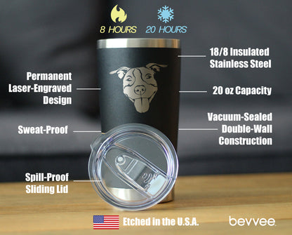 Happy Pitbull - Insulated Coffee Tumbler Cup with Sliding Lid - Stainless Steel Insulated Mug - Cute Pitbull Themed Dog Gifts and Party Decor for Women and Men