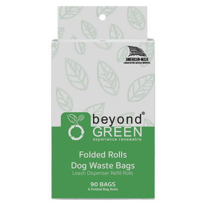 beyondGREEN Dog Waste Bags – Folded Rolls – Made in USA, Leak-Resistant, Extra-Strong
