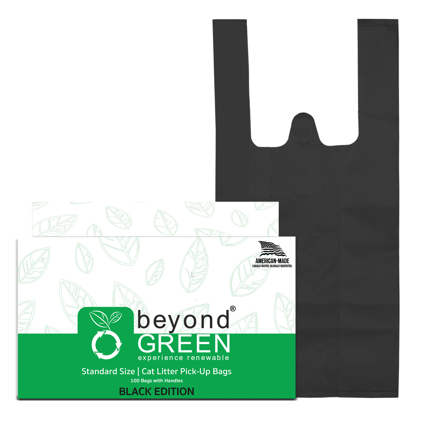 beyondGREEN Cat Litter Bags with Handles – Made in USA, Leak-Resistant & Easy-Tie