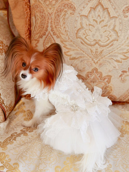 Handcraft White Lace Vintage Dog Wedding Dress Pet Bridal Outfit