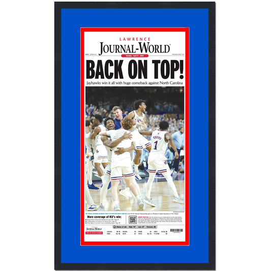 Framed Lawrence World-Journal Kansas Jayhawks 2022 NCAA National Champions 17x27 Newspaper Cover Photo Professionally Matted V1