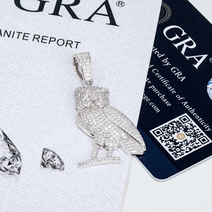 2 TCW Moissanite Owl Pendant 925 Sterling Silver