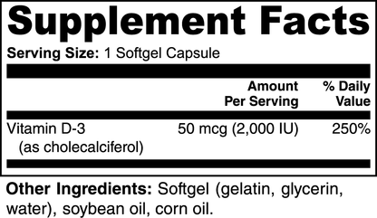 Vitamin D3 2000 IU - Plant-Based, Vegan, Non-GMO Supplement