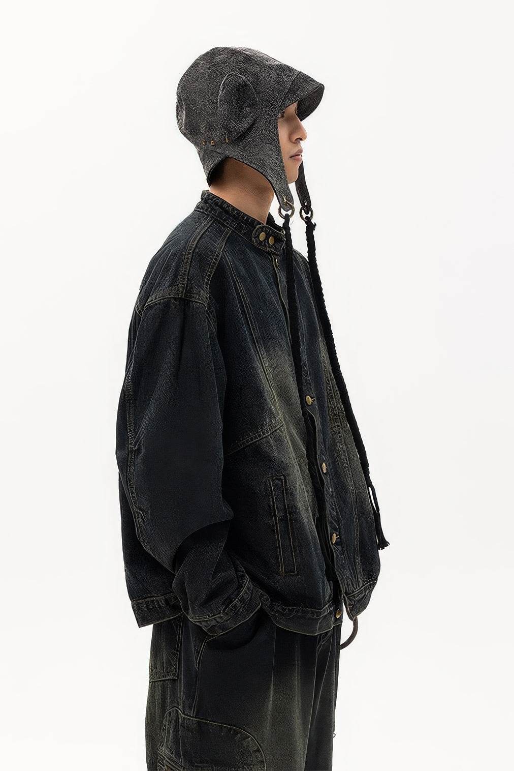 Fall_Winter Unisex Vintage Denim Jacket – Loose Fit, Washed & Distressed