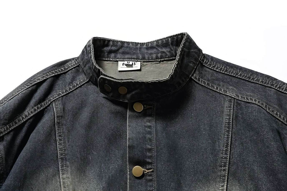 Fall_Winter Unisex Vintage Denim Jacket – Loose Fit, Washed & Distressed