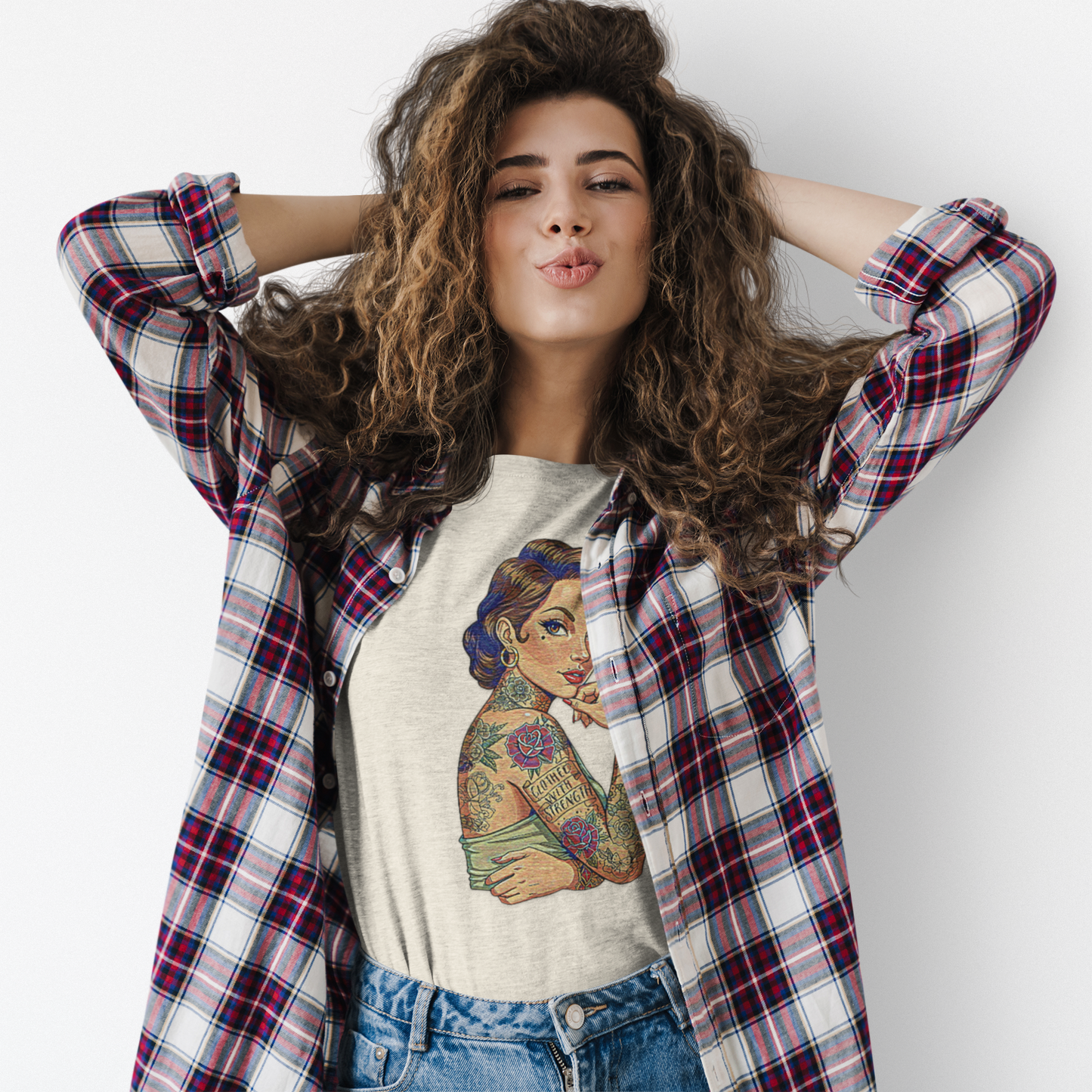 Clothed With Strength Tattooed Pin Up Vintage Graphic Tee