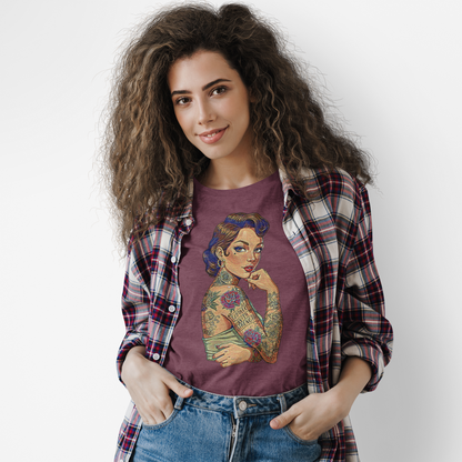 Clothed With Strength Tattooed Pin Up Vintage Graphic Tee