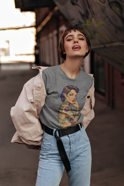 Clothed With Strength Tattooed Pin Up Vintage Graphic Tee