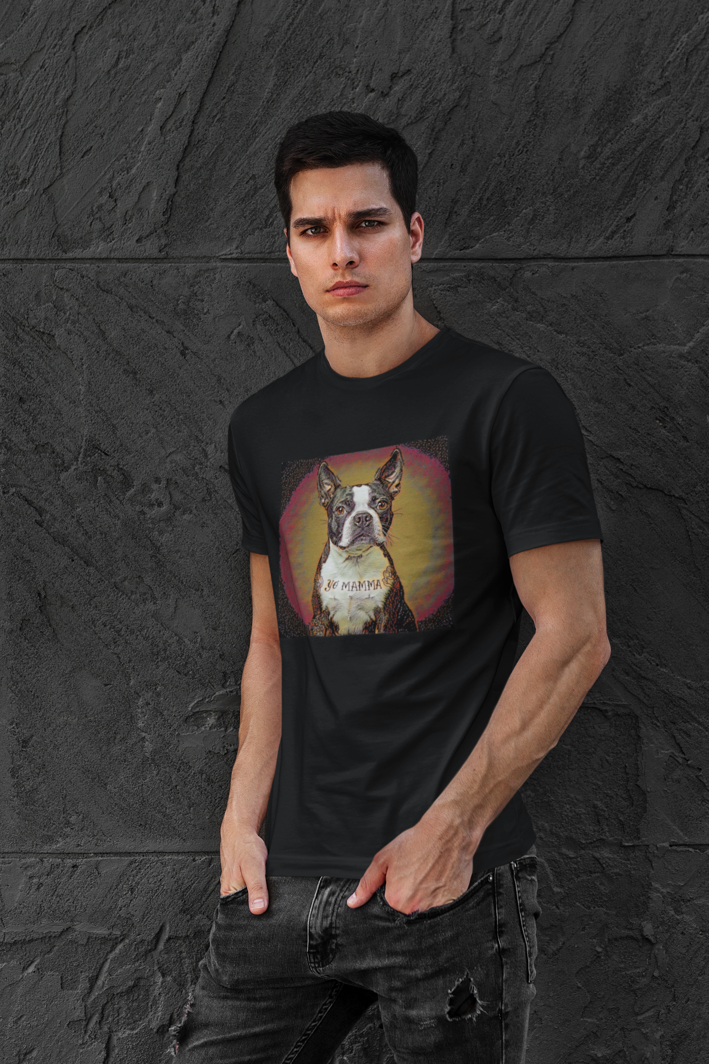Boston Terrier Yo Mamma Tatted Graphic Tee