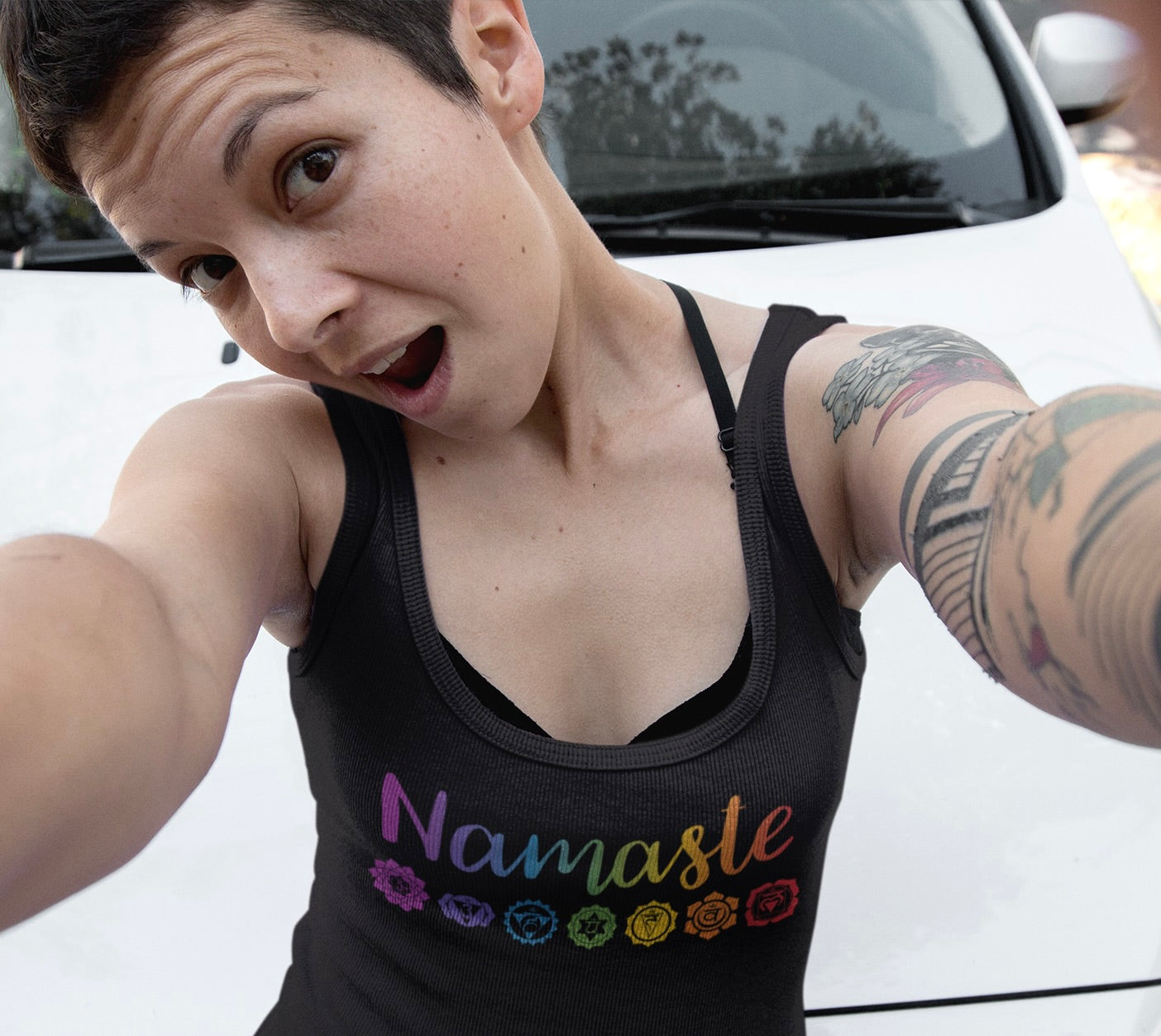 Namaste Chakra Tank Top – Rainbow Energy Alignment Yoga Tank (Unisex Fit)