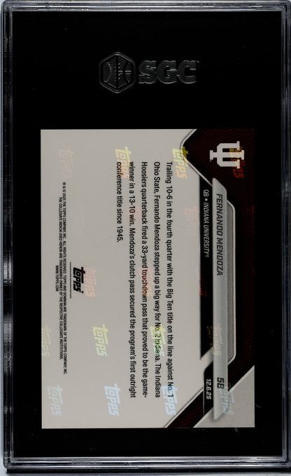 Graded 2025 Topps Bowman U Now Fernando Mendoza #58 Rookie RC Football Card SGC 9.5 Mint+
