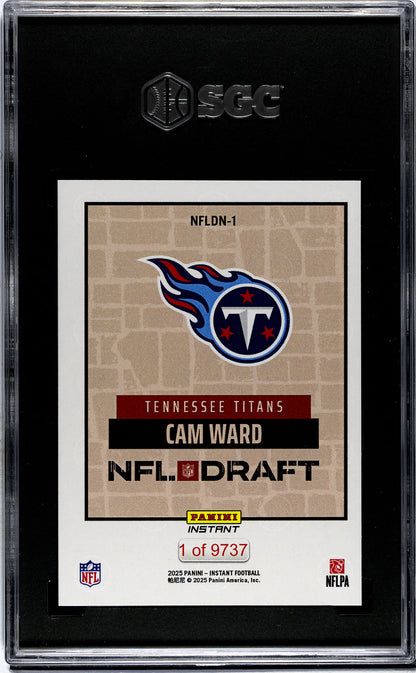 Graded 2025 Panini Instant Cam Ward #NFLDN1 NFL Draft Night Rookie RC Football Card SGC 9.5 Mint+