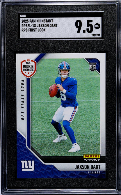 Graded 2025 Panini Instant Jaxson Dart #RPSFL13 RPS First Look Rookie RC Football Card SGC 9.5 Mint+