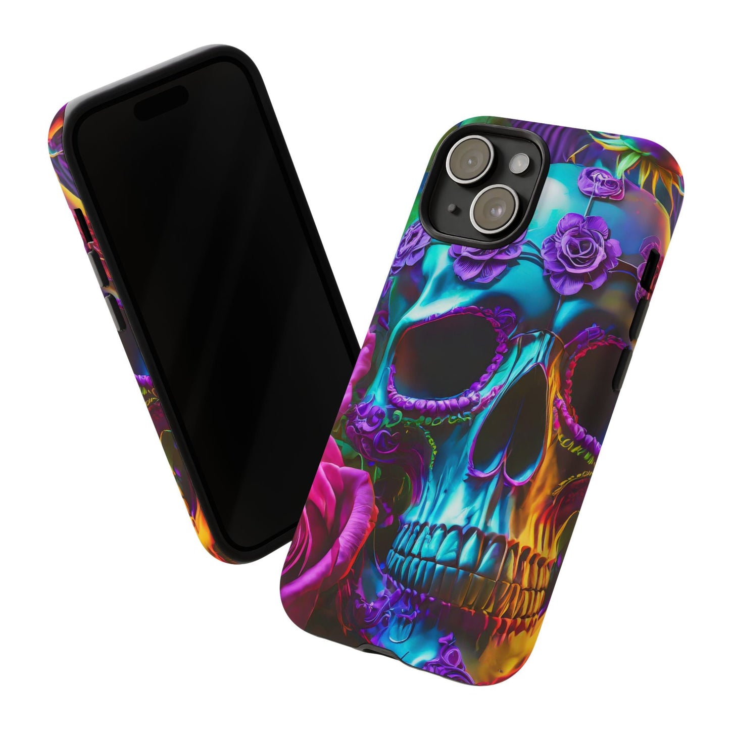 Neon Skull and Roses Vibrant Tough Phone Case