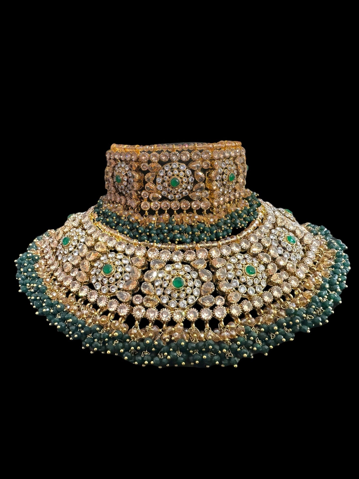 BR496 Faiza bridal set in emerald ,champagne combination  ( SHIPS IN 4 WEEKS )