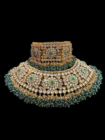 BR496 Faiza bridal set in emerald ,champagne combination  ( SHIPS IN 4 WEEKS )