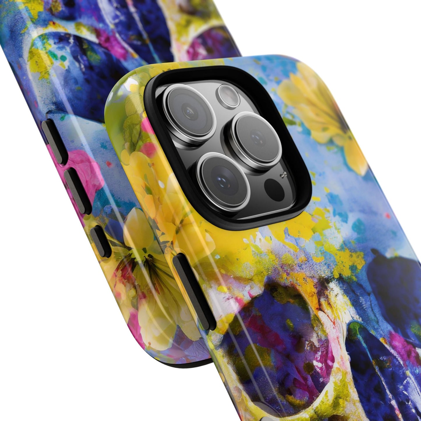 Vibrant Blue Floral Skull Tough Phone Case