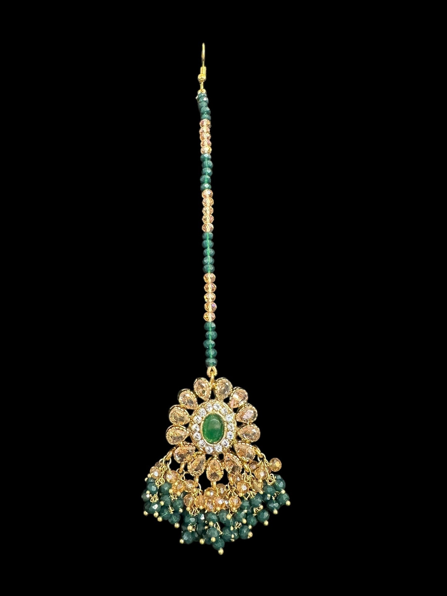 BR496 Faiza bridal set in emerald ,champagne combination  ( SHIPS IN 4 WEEKS )