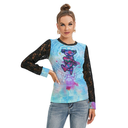 All-Over Print Women's T-shirt And Sleeve With Black Lace