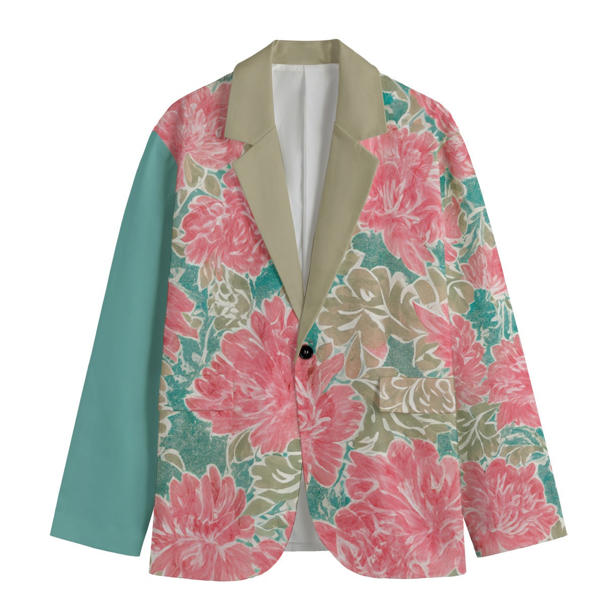Watercolor Print Floral Casual Blazer in Cotton