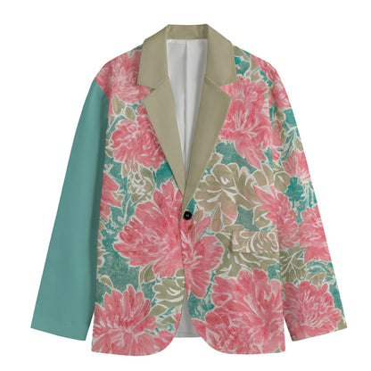 Watercolor Print Floral Casual Blazer in Cotton