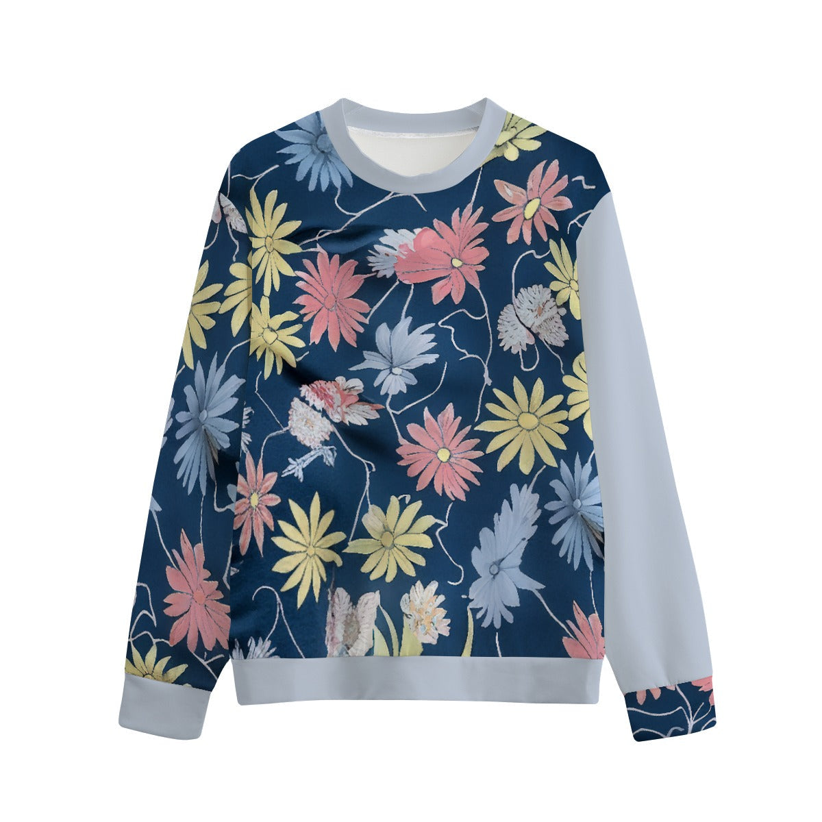 Floral Print Unisex O-neck Sweatshirt in 100% Luxury Cotton Terry Cloth