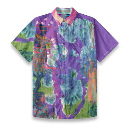 Amaru Khan Shibori Floral Men's Bamboo Cotton Collar Shirt