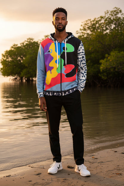 Shibori Heart Limited Edition Cotton Unisex Zip Hoodie