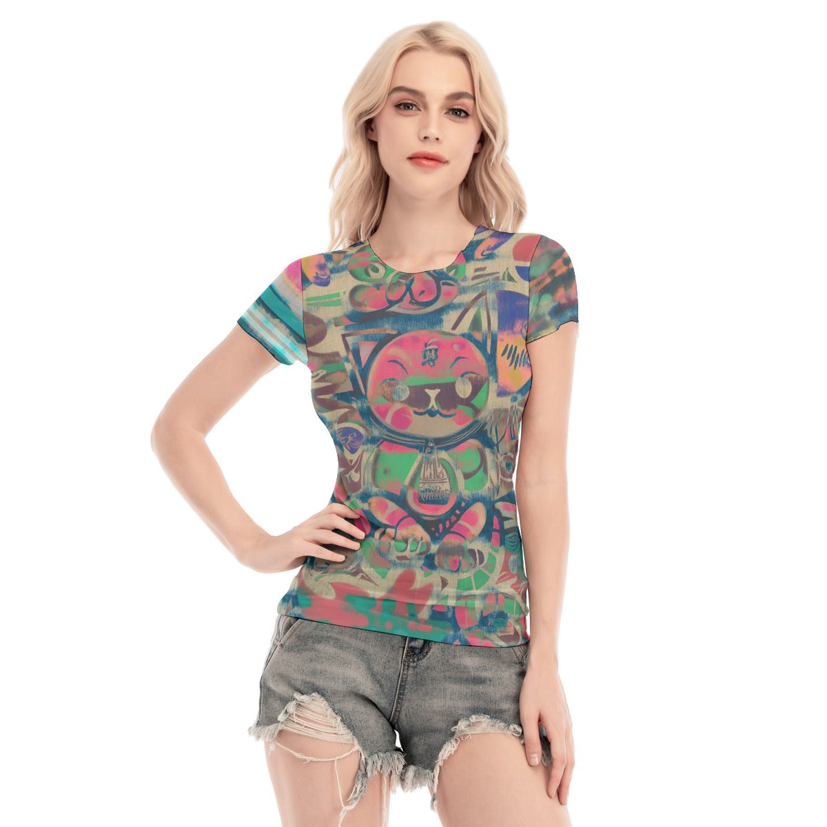 Feline Urbana Women's Short Sleeve Mesh Blouse Top