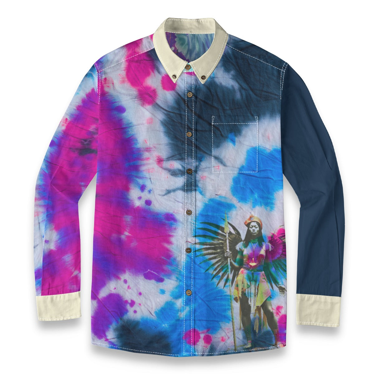 Amaru Khan Tye-Dye Men's Cotton Long Sleeve Collar Shirt