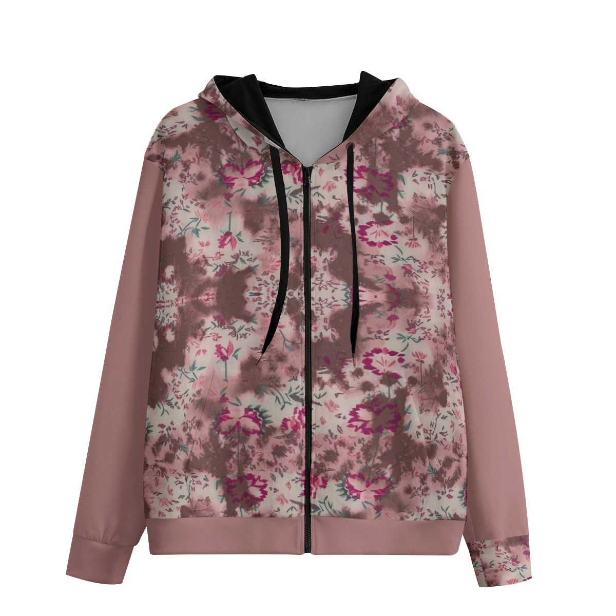 Shibori Floral Zip-Up Cotton Hoodie