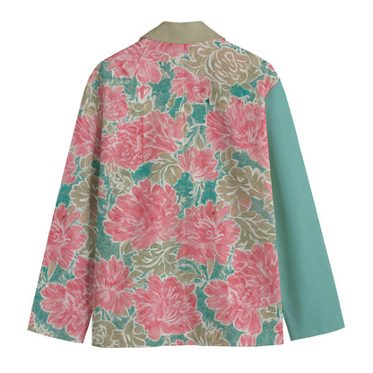 Watercolor Print Floral Casual Blazer in Cotton
